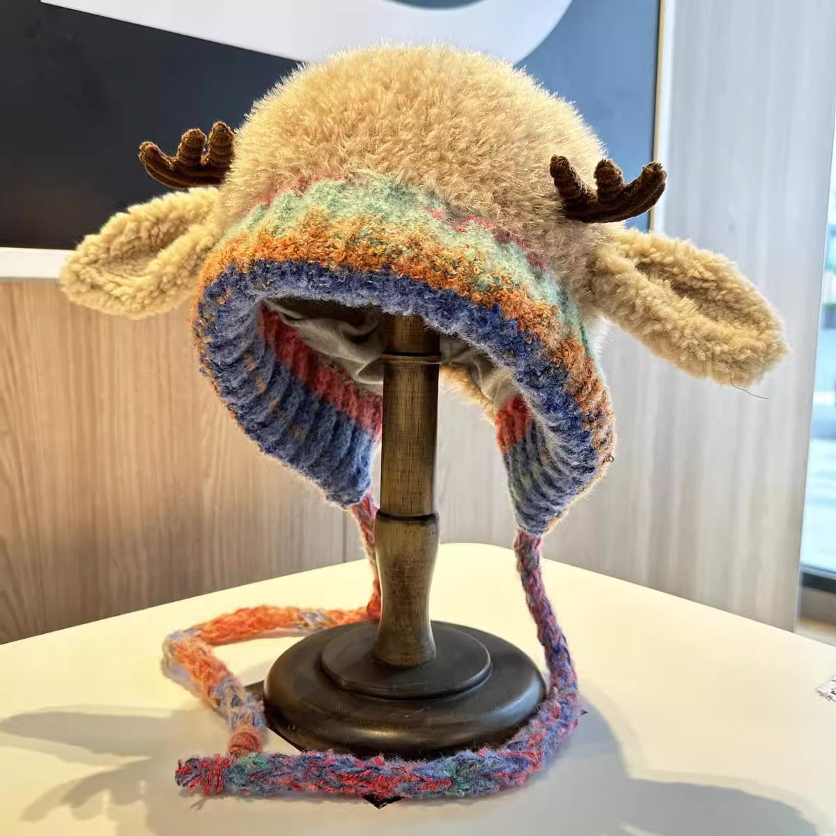 Cute Christmas Antler Plush Hat For Women, Warm In Autumn And Winter