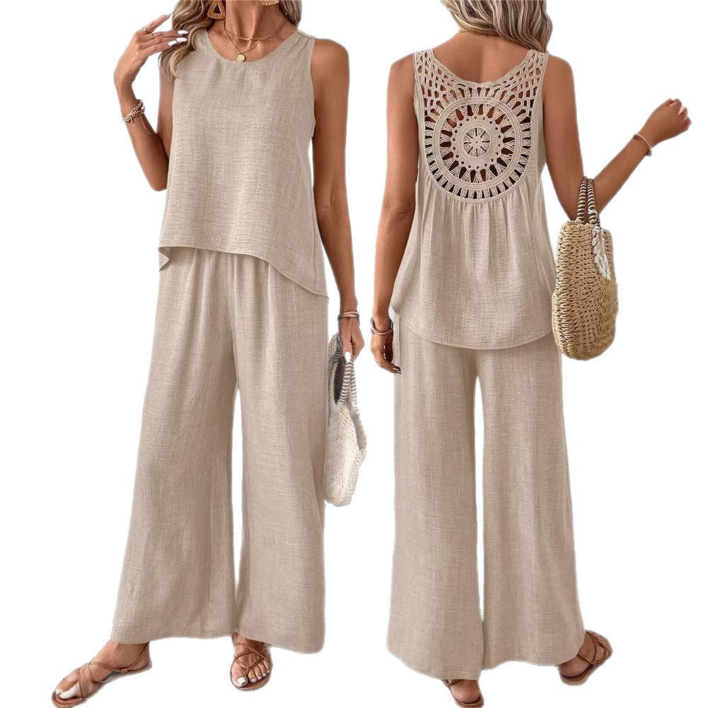 Casual Chic Elegant Floral Set With Hollow-Out Back