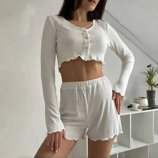 Pajamas Long Sleeve Shorts Suit For Women