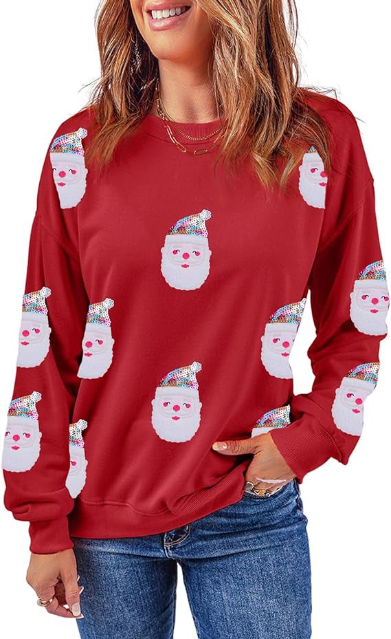 Santa Claus Sequins Festival Casual Long Sleeve Sweatshirt