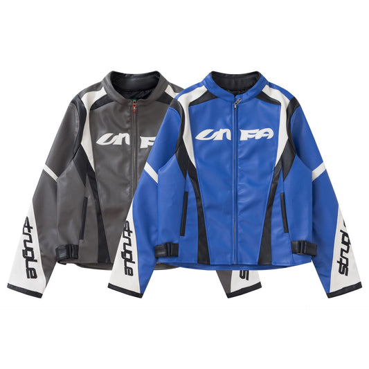 Men's And Women's Letter Embroidered Leather Jacket