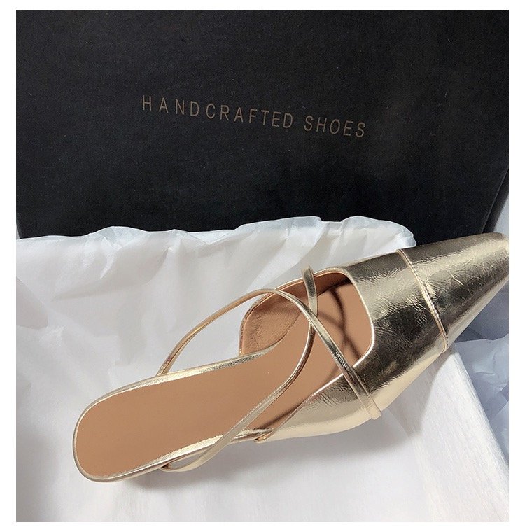 Women's Silver Closed Toe Mule Slides 2025 Summer New British Style Chunky Heel Lazy Slip-on Sandals