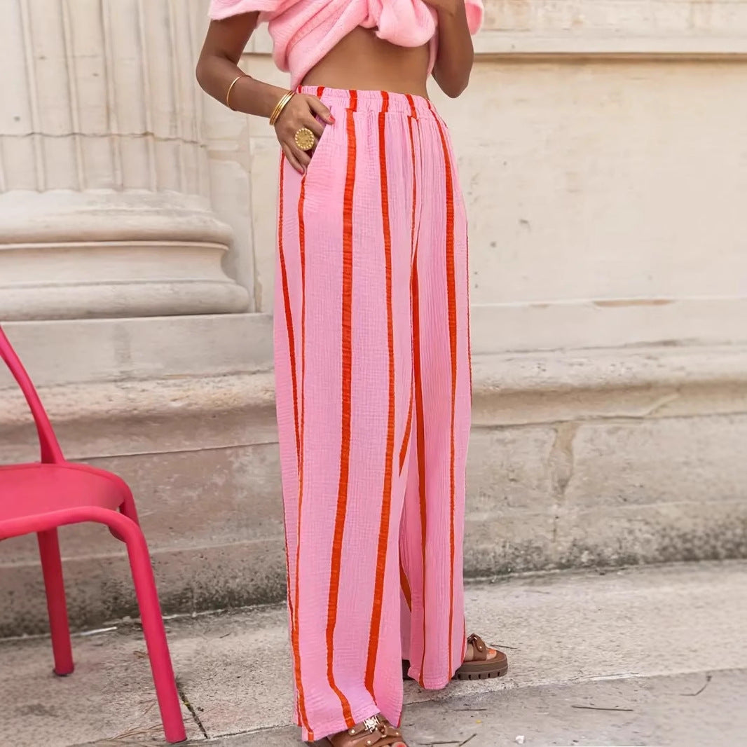 New Fashion Striped Print Loose Straight Trousers