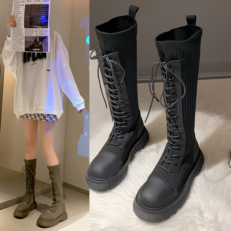 But Knee Boots Women's British Style Trifle