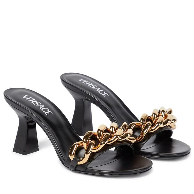Women's Flat Metal Chain Chunky High Heels Slippers