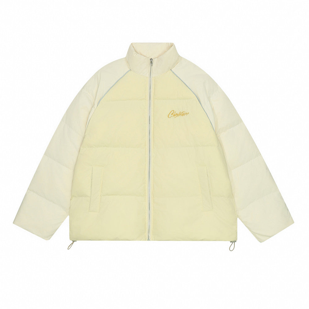 Color-block Raglan Sleeves Stand Collar Cotton-padded Coat