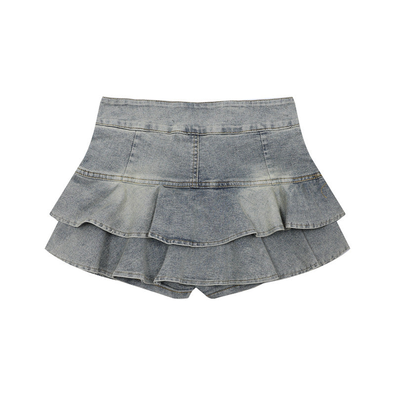 Amerikansk Retro Pigeagtig Enkelhed Denim Nederdel