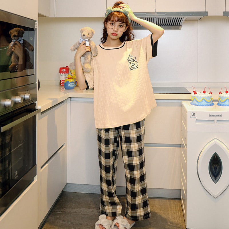 Summer Pajamas Women's Short-sleeved Trousers Cotton Two-piece Set