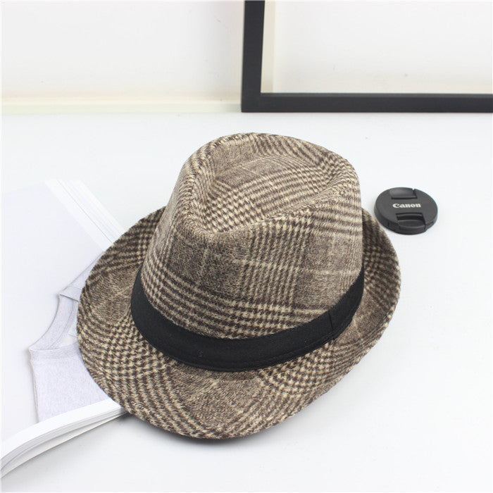 Small Stylish Top Hat Female Houndstooth Woolen Hat