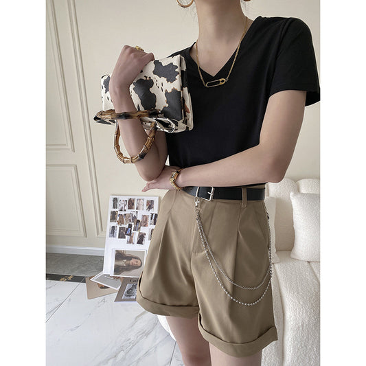 Retro Design Side Chain Suit Shorts