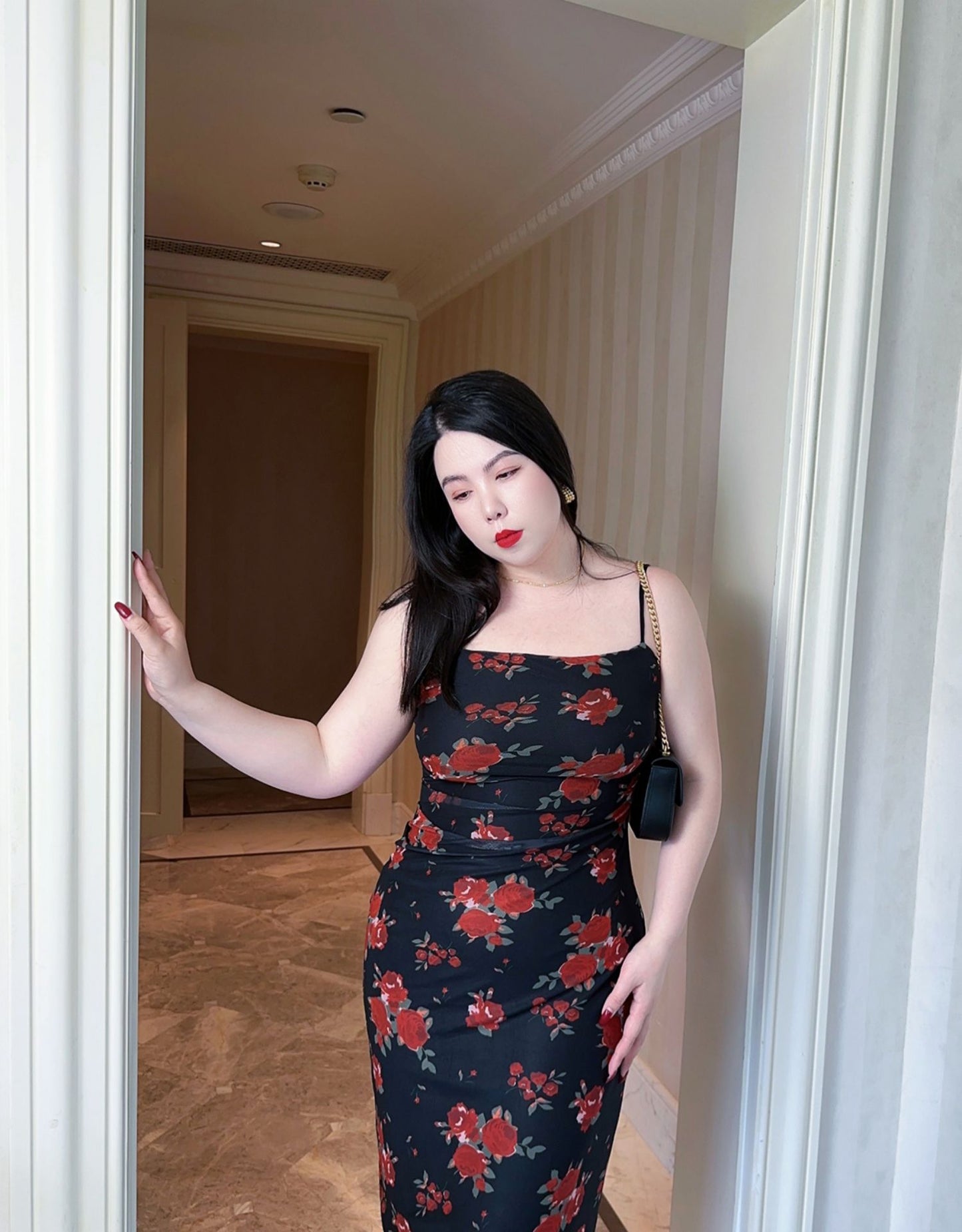 French Rose Mesh Suspended Dress