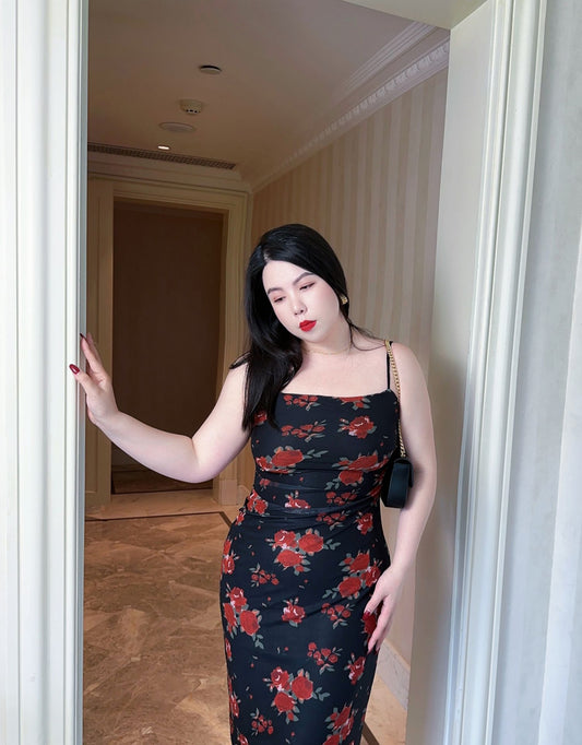 French Rose Mesh Suspended Dress