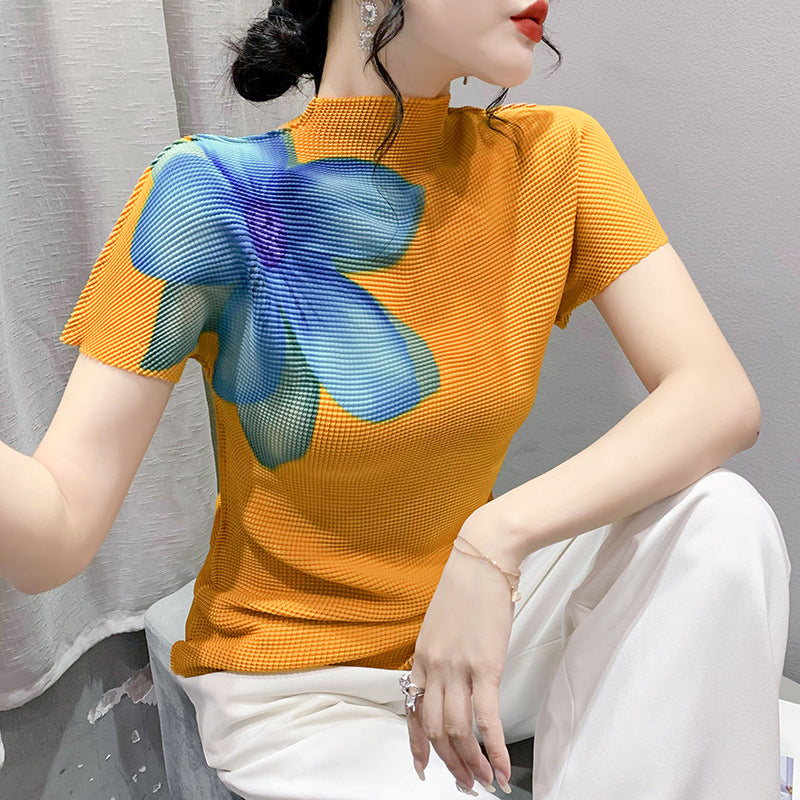 Printed Summer Fashion Large Flower Slimming Short-sleeved T-shirt 3D