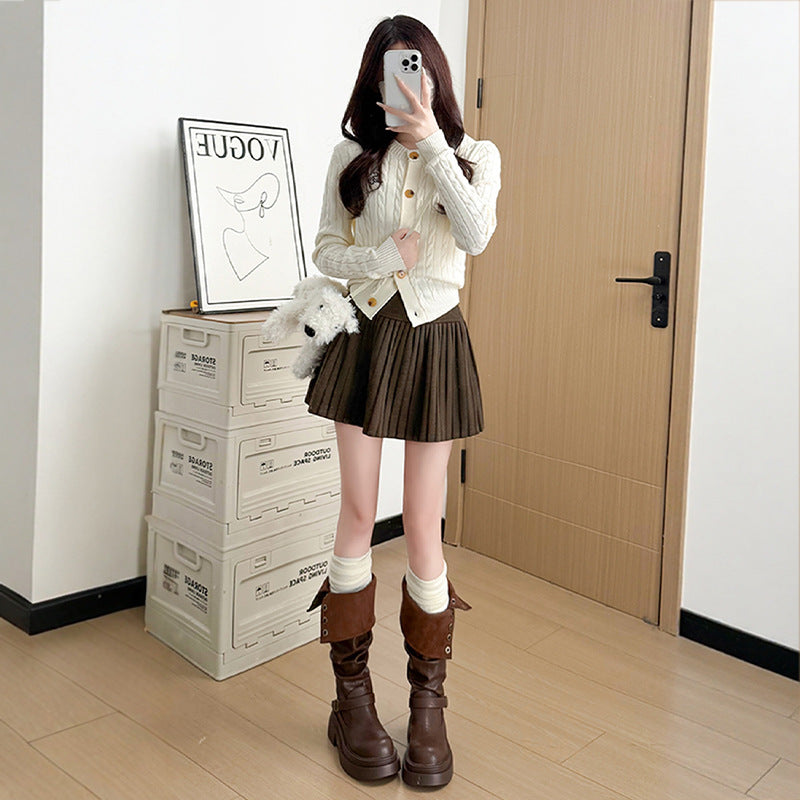 High-waisted Draped Wool Pleated Skirt