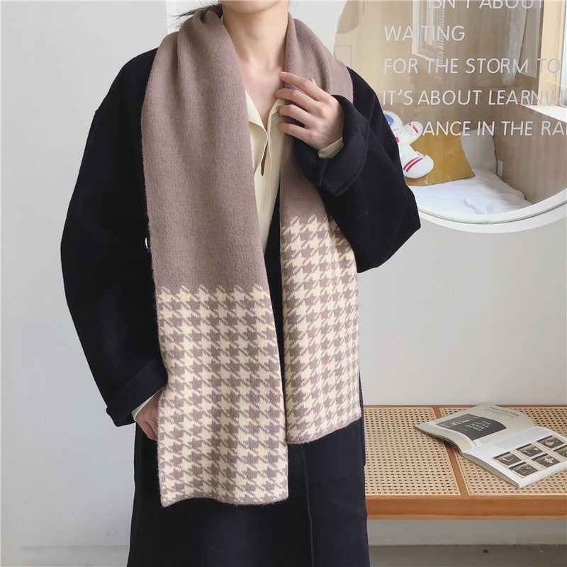 Houndstooth Dual-use Long Thick Woolen Warm Scarf