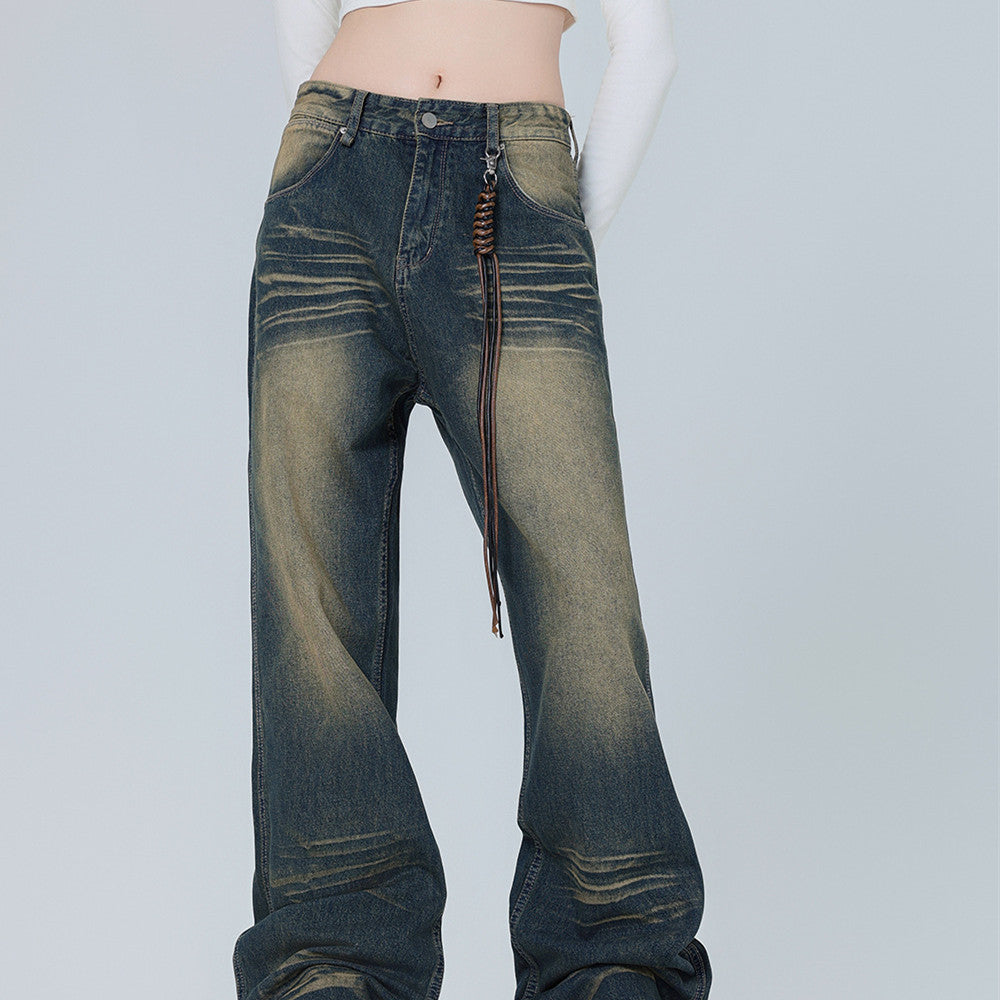 Amerikansk-inspireret Retro Micro-pull Design Jeans Herre Mode Mærke Straight-leg Bukser Dame