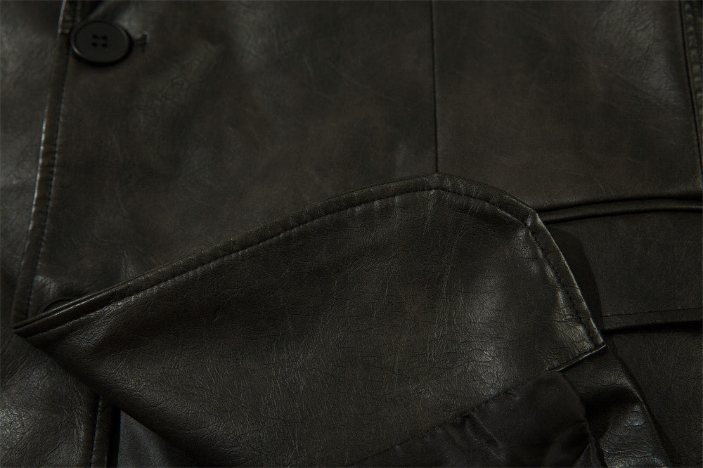 American Solid Color PU Leather Suit Jacket Men