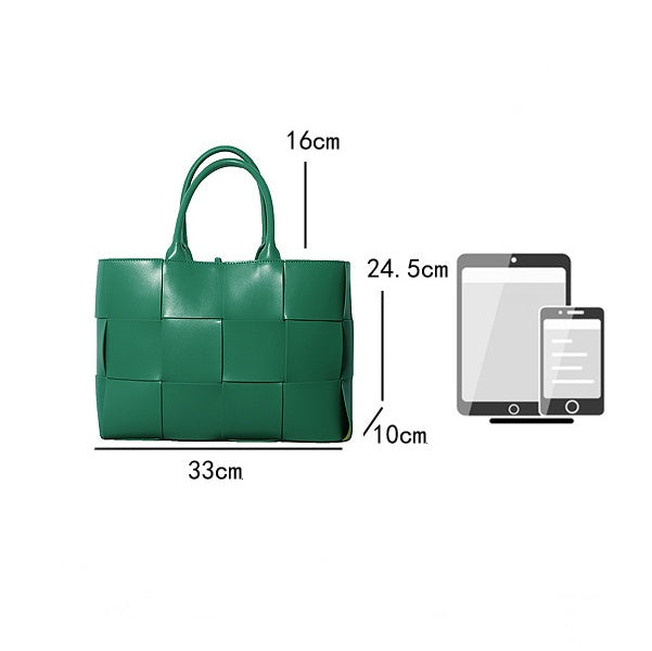Woven Cowhide Single Shoulder Checkered Handbag