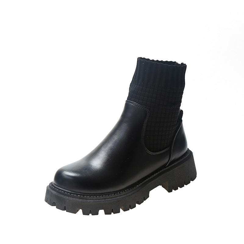 Splicing Sock Boots Women's Casual Chunky Heel