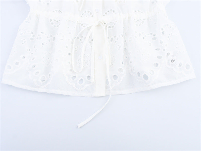 Women's Embroidered Lantern Sleeve Waist-controlled Top