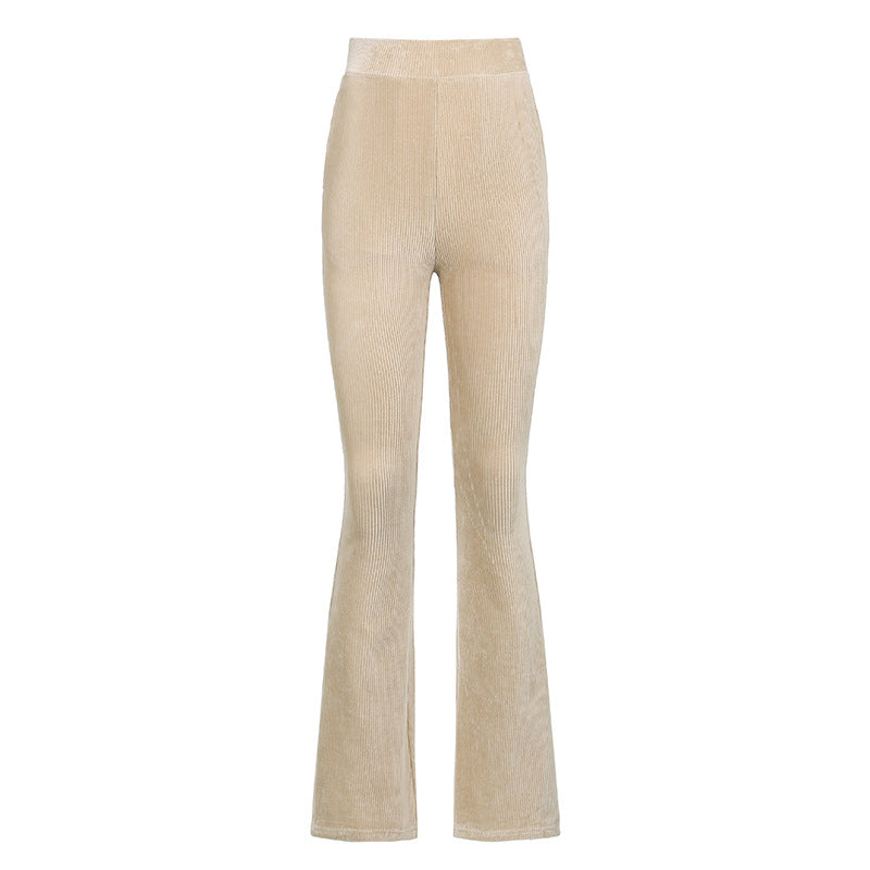 Women's High Waist Pockets Loose And Slim Corduroy Casual Trousers