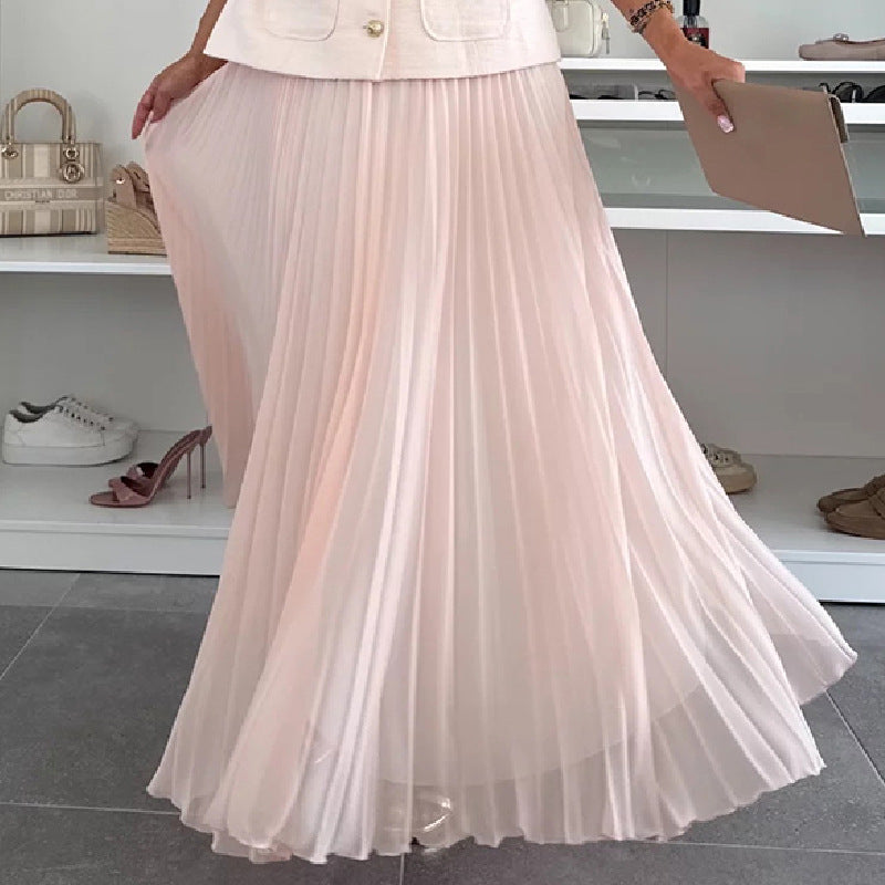 Sleeveless Chanel-style Vest Paired With A Mesh Pleated Skirt Two-piece Set