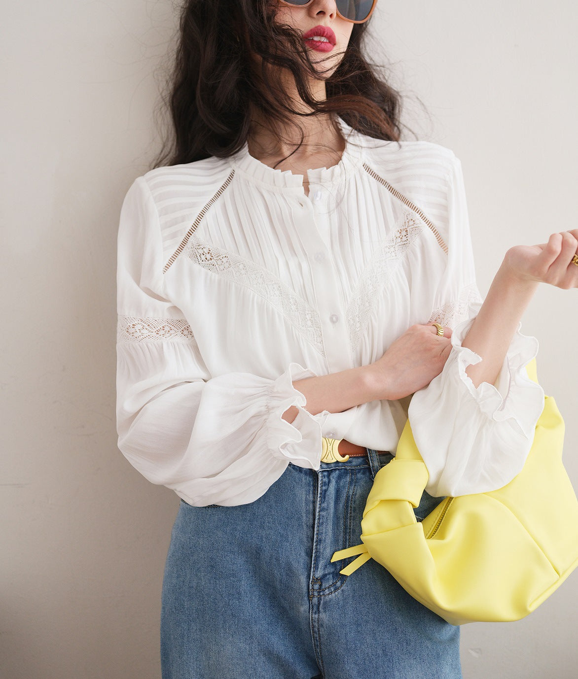 Patchwork French Design Style White Shirt
