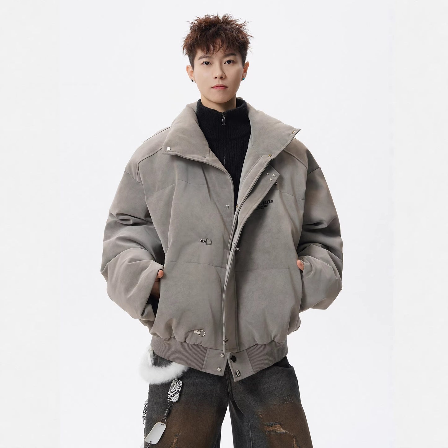 Retro Stand-up Collar Loose-fitting Versatile Puffer Jacket