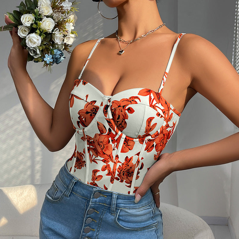 Womens Retro-Print Slim-Fit Camisole Jumpsuit