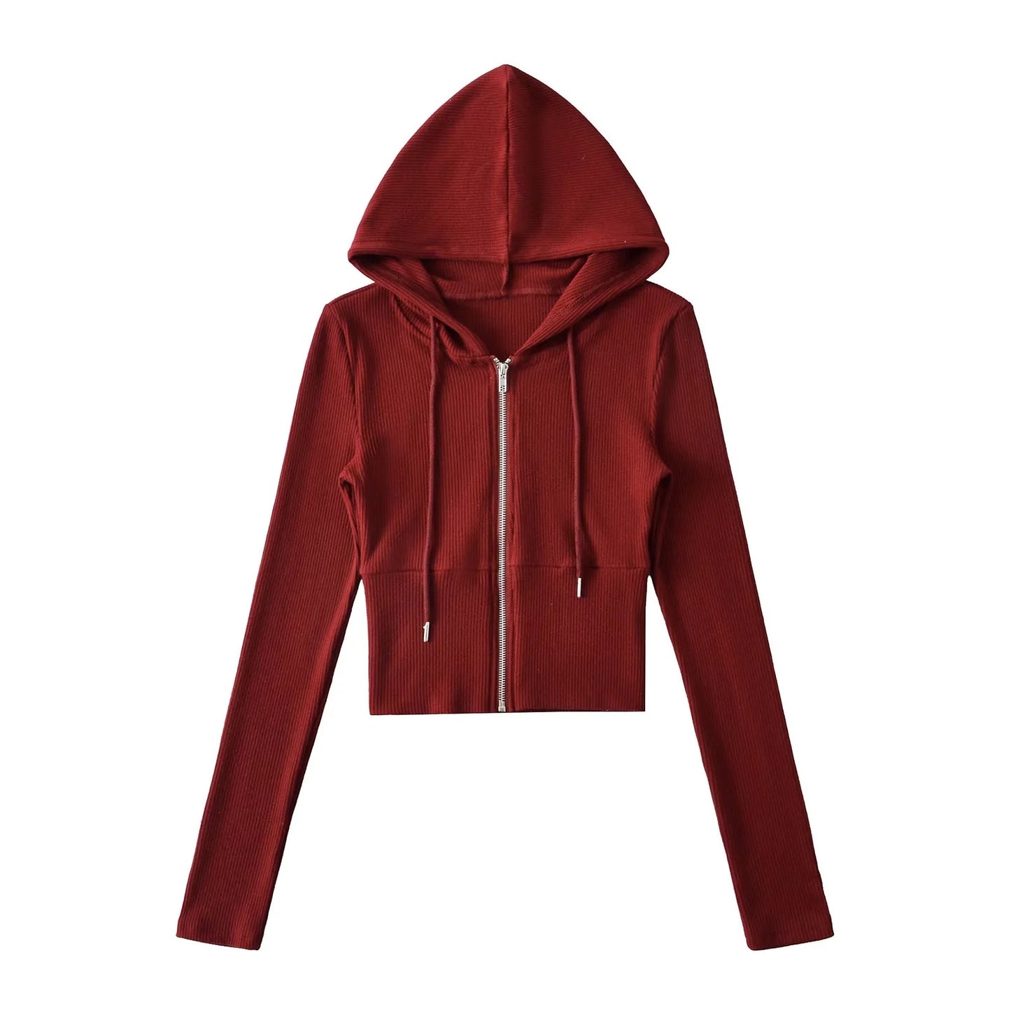 Sporty Casual Hooded Zip-up Waist-cinching Sweatshirt For A Slimming Effect
