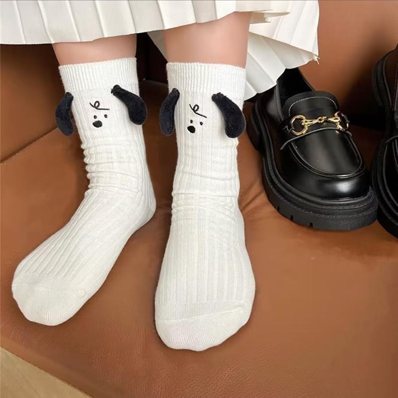 Niche Three-dimensional Ears Black And White Puppy Socks