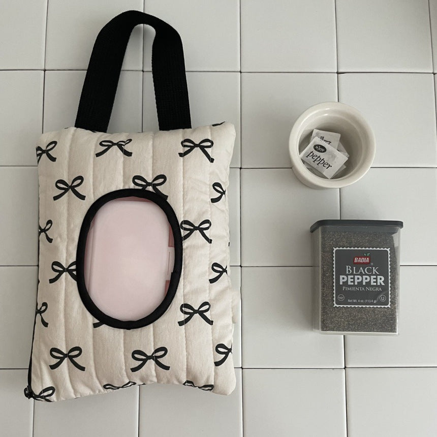 Ins Style Ribbon Bow Quilted Portable Storage Tissue Bag