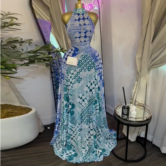 Half-high Neck Sleeveless High-waisted Figure-flattering A-line Dress Maxi Dress