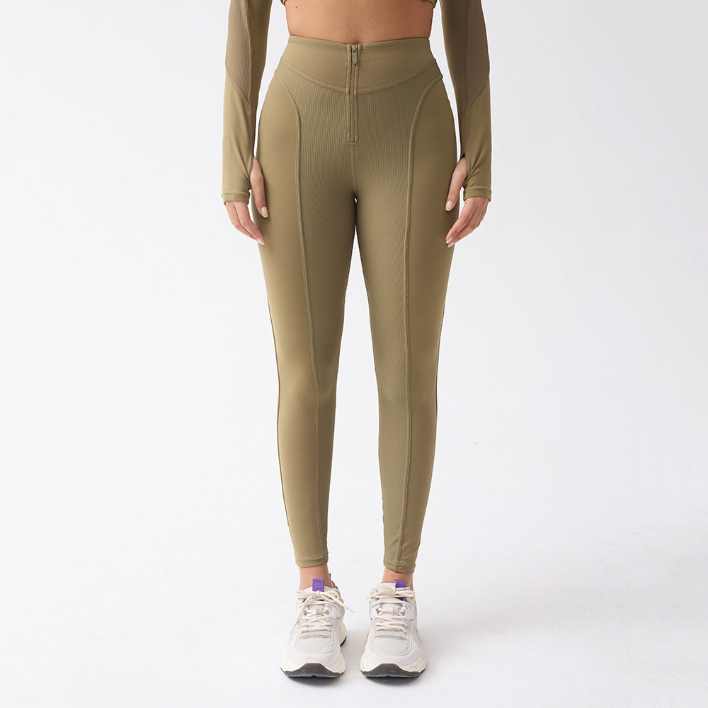 Tætsiddende, slankende tråd-tights med høj talje og lynlås til kvinder