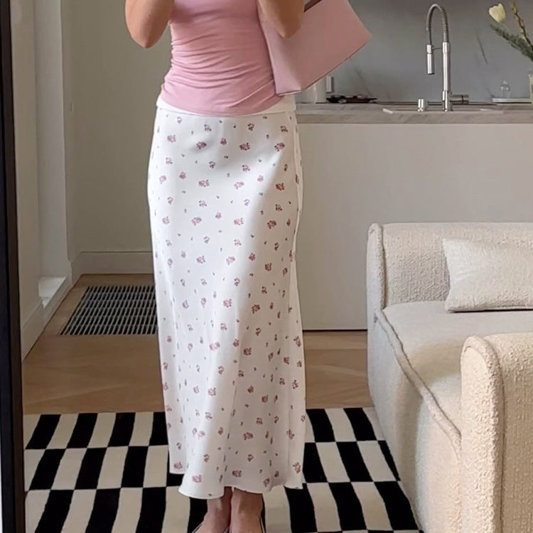 Satin Draping Printed Waist-controlled Sheath Skirt