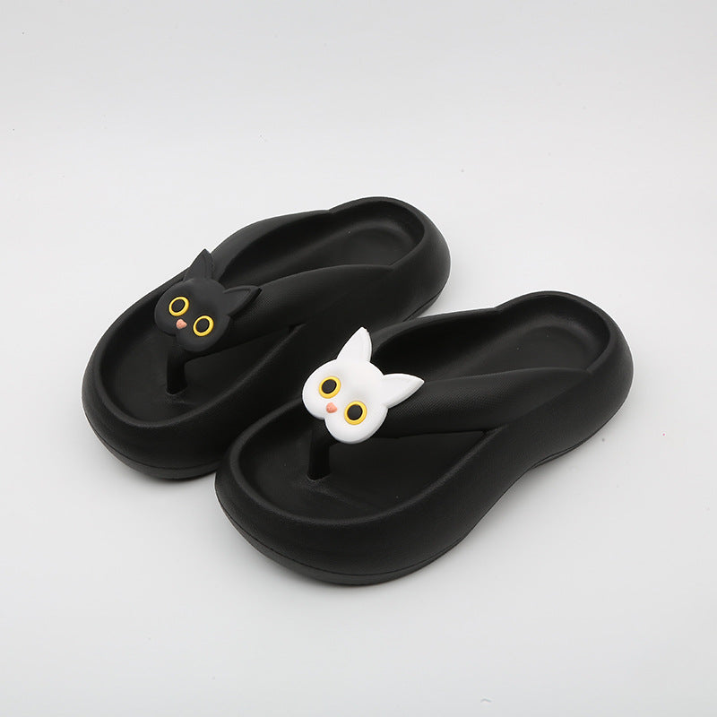 Black And White Cat Flip Flops Women's Outer Wear Thick Bottom