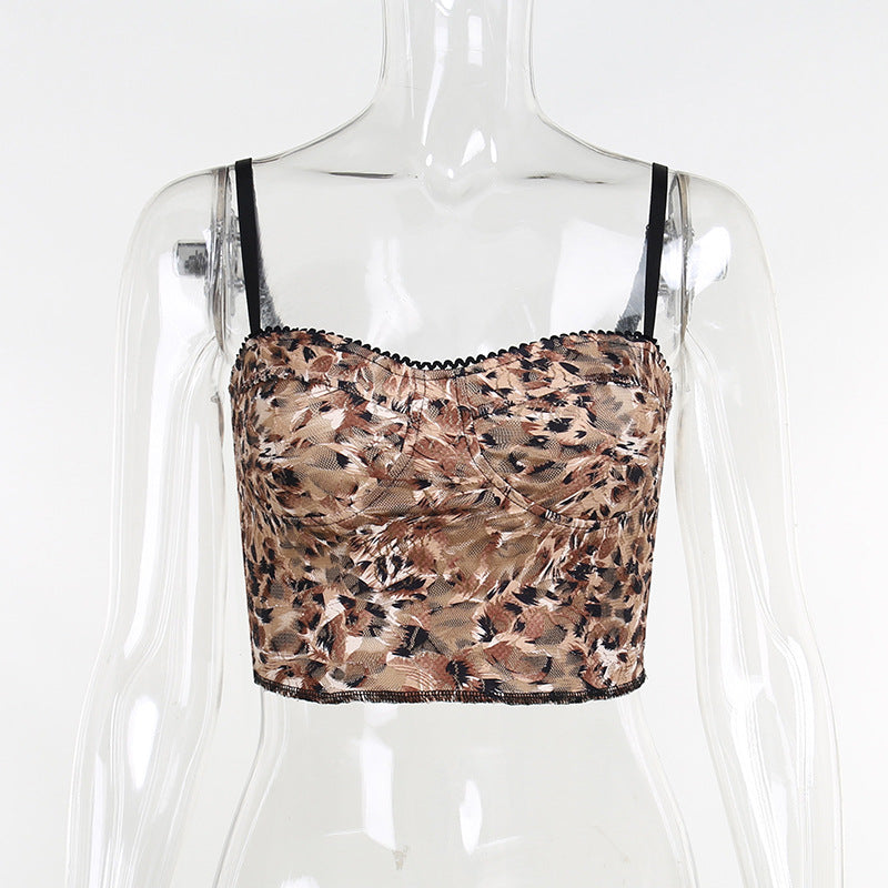 Summer Fashion Casual Slim Vest Leopard Print Sling Top