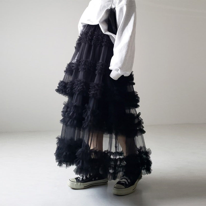 Three-layer Spliced Mesh Japanese-style Women's Skirt