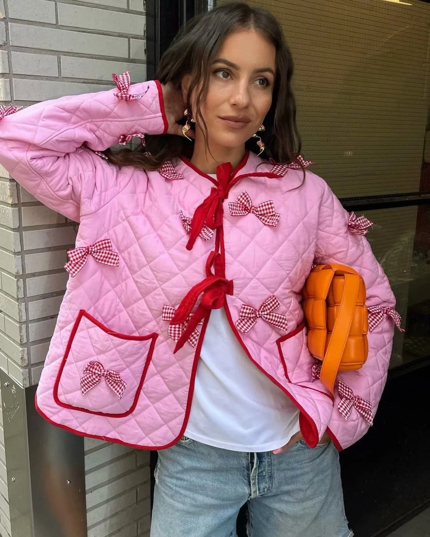 Women's Bow Embroidered Quilted Jacket
