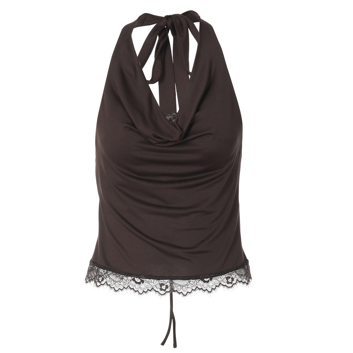 Lace-trimmed Halter Neck Vest For Women