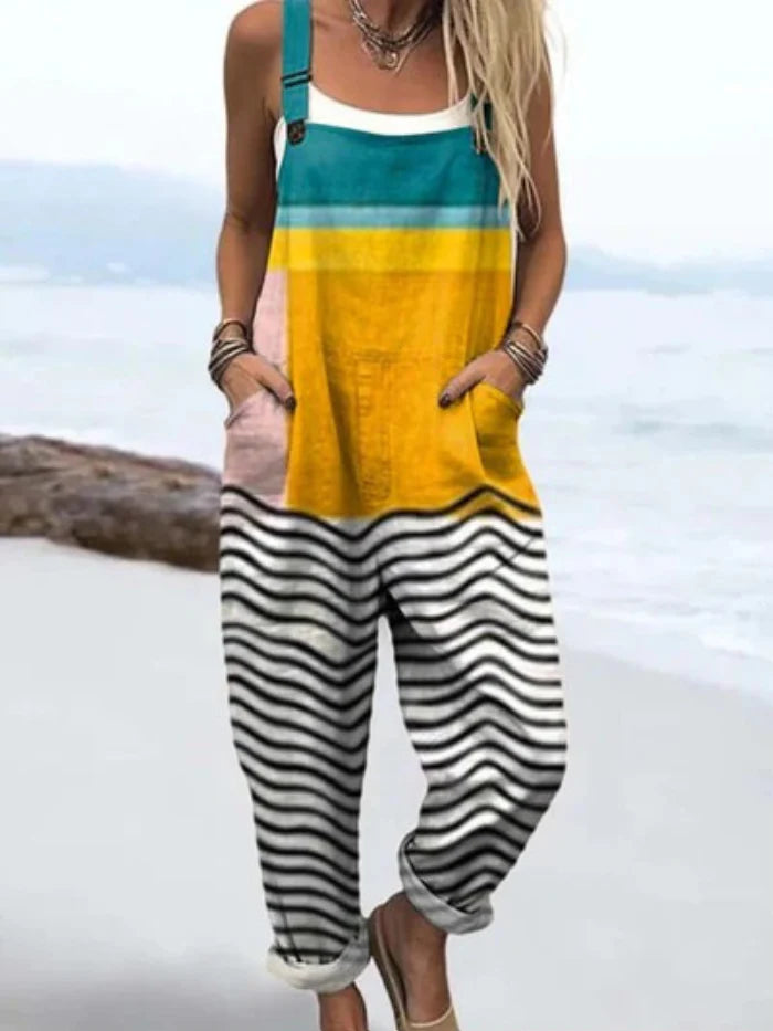 Women's Vintage Print Jumpsuit Loose Sleeveless Design Sexy
