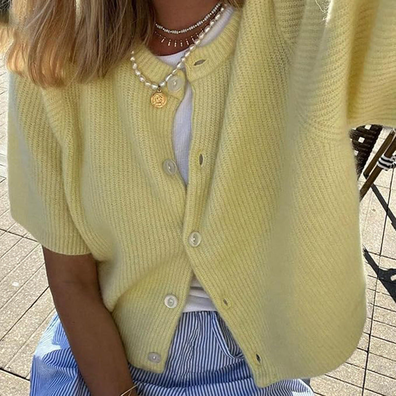 Solid Color Half-open Collar Button Sweaters Women's Clothing Women's Casual Cardigan