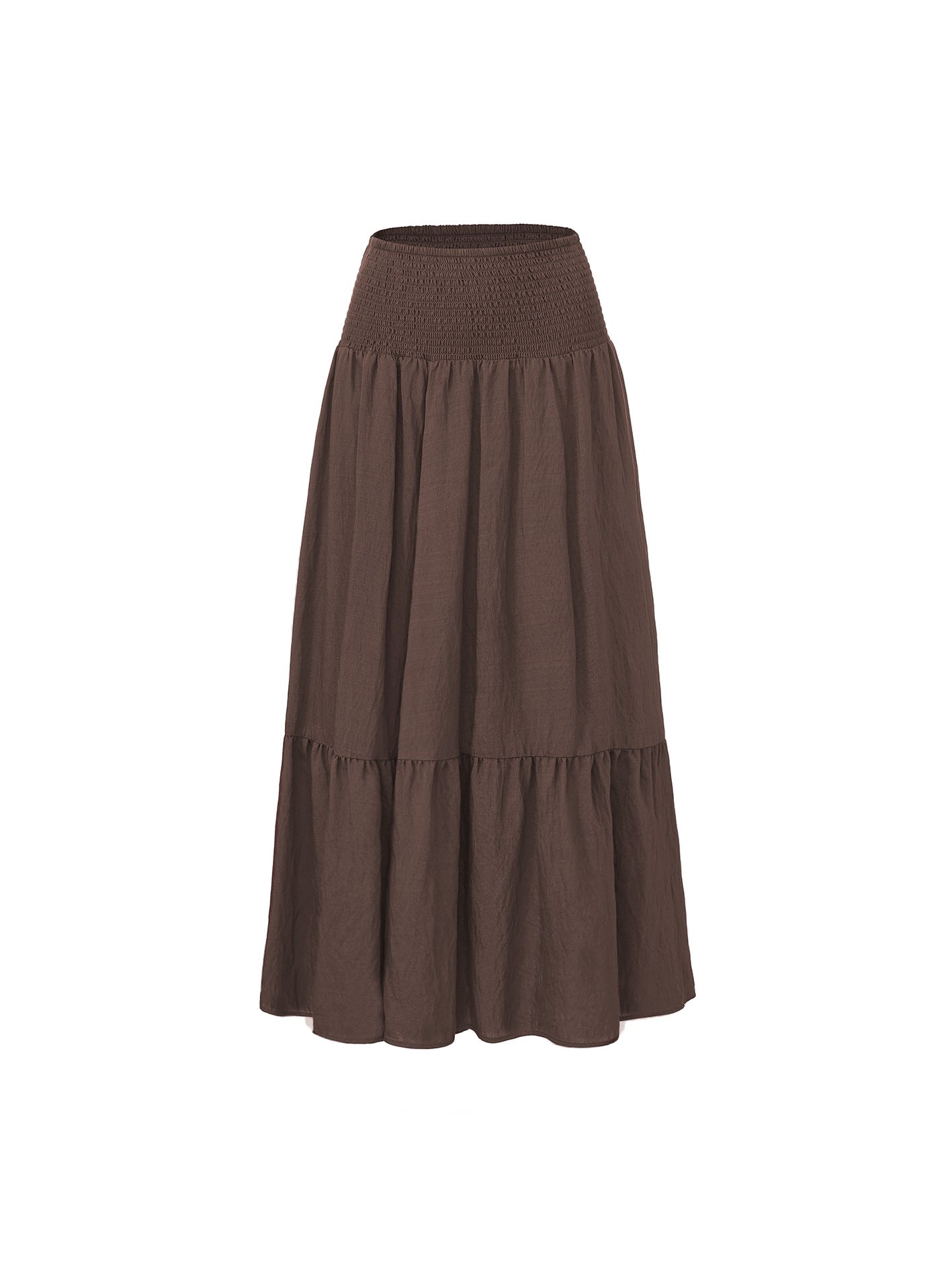 High-waisted Pleated Elastic Waist Skirt Solid Color With Pockets A-line Silhouette