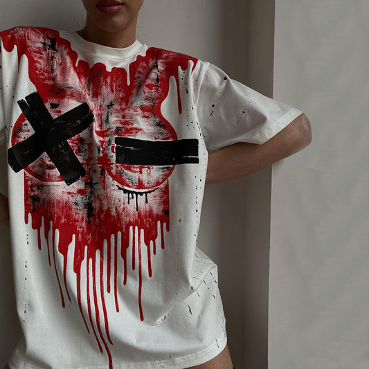 Casual Printed Round Neck Loose Tide Brand Short Sleeve T-Shirt Top