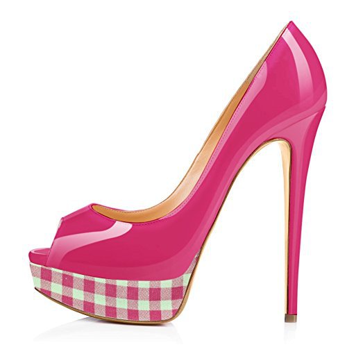 European And American Candy Color Plaid Fish Mouth Waterproof Platform High-heeled Women's Shoes