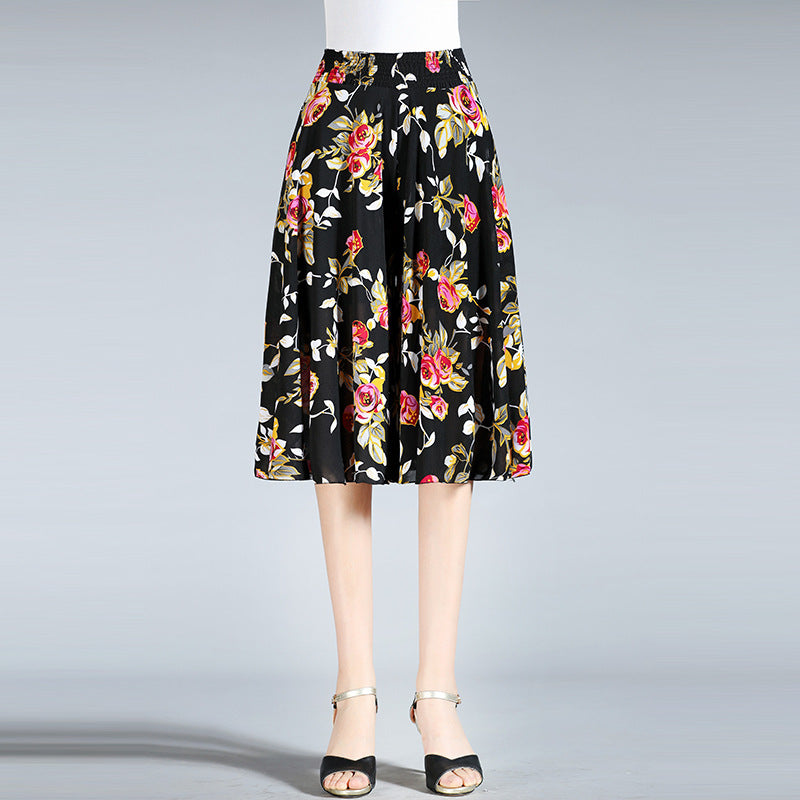 Summer Middle-aged And Elderly Women's Floral Elastic Waist Culottes