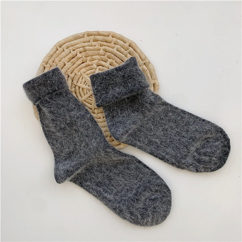 Japanese Winter Solid Color Thickened Warm Rabbit Wool Socks
