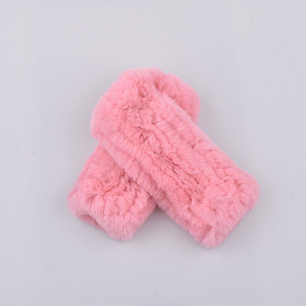 Rabbit Fur Half Finger Gloves Padded