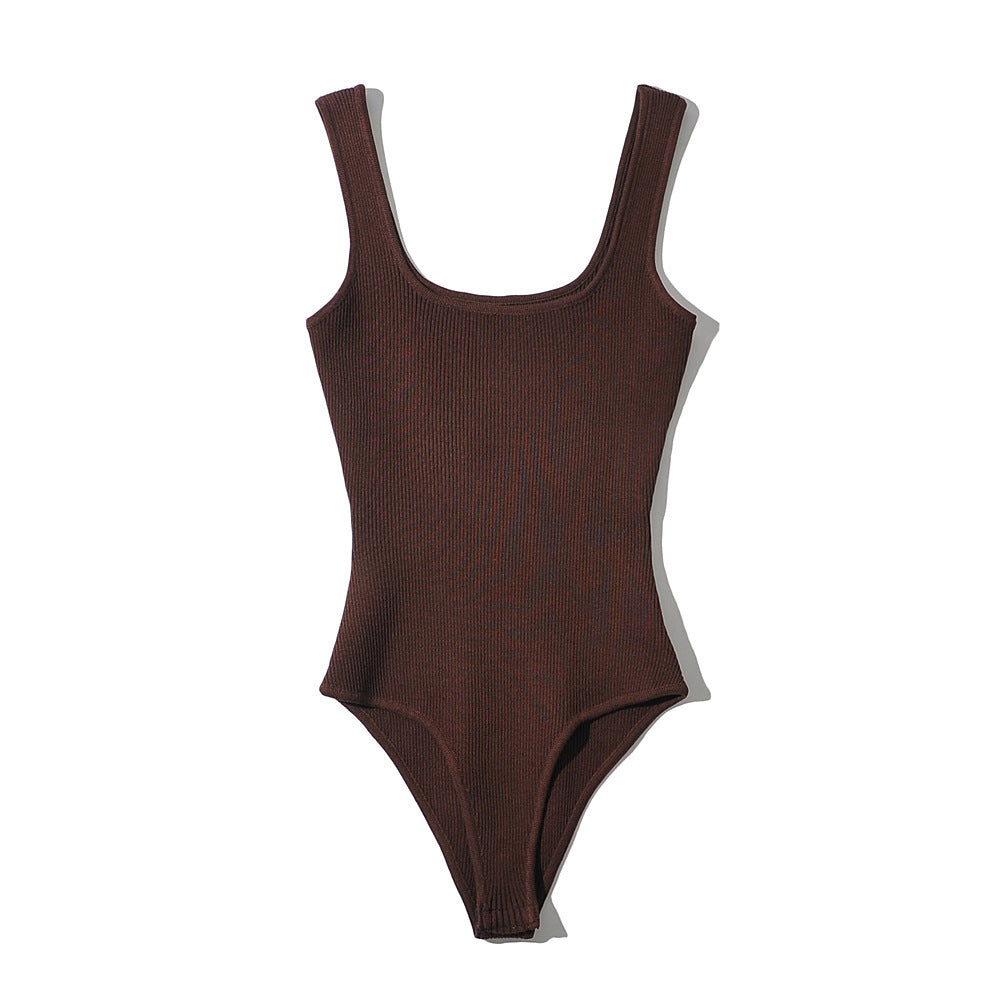 Women's Fashion Square Collar Vest Knitted Jumpsuit