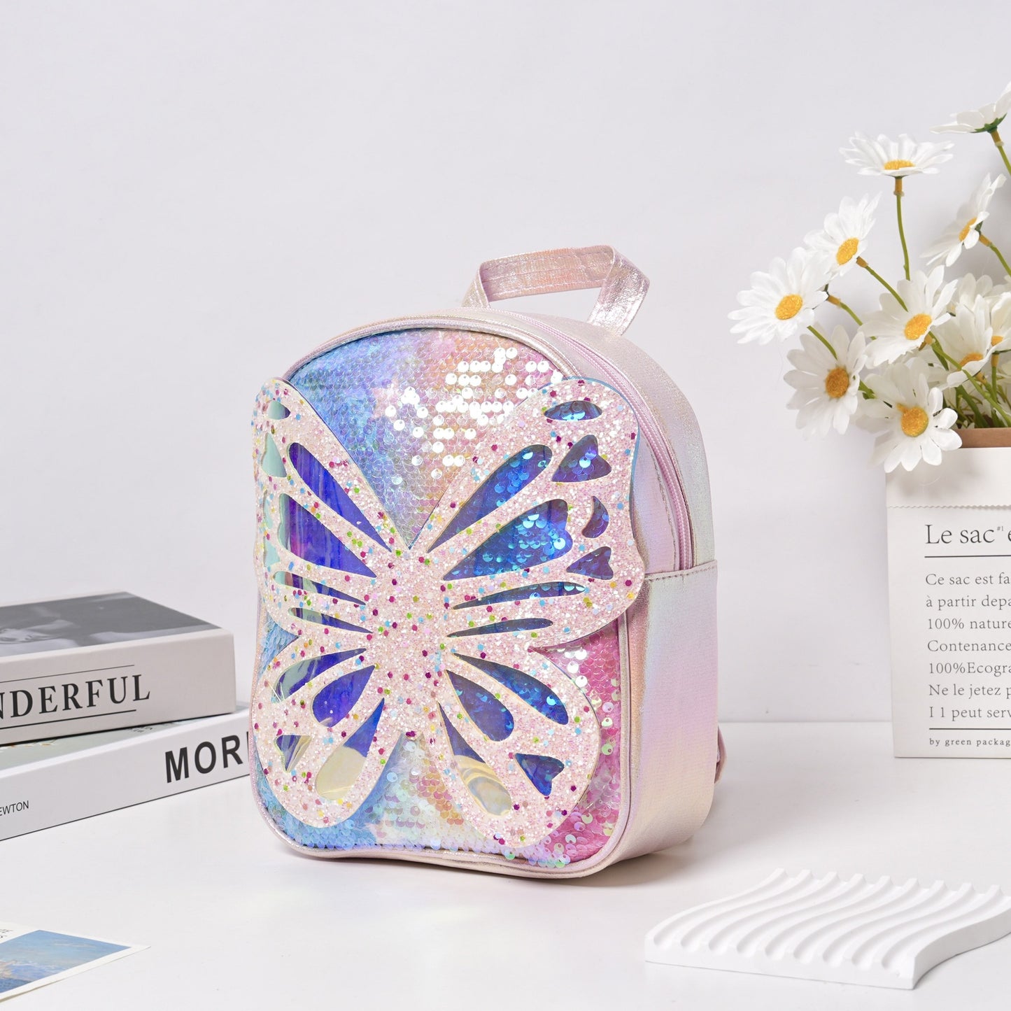 Sequined Children's Trendy Backpack Butterfly Wings Schoolbag